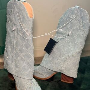 Rhinestone denim boots